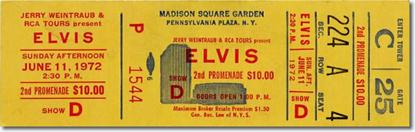 Elvis ticket - June 11, 1972, MSG